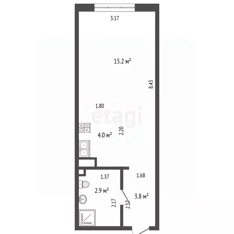 Студия Крым, Симферополь ул. Беспалова (25.9 м) - Фото 2