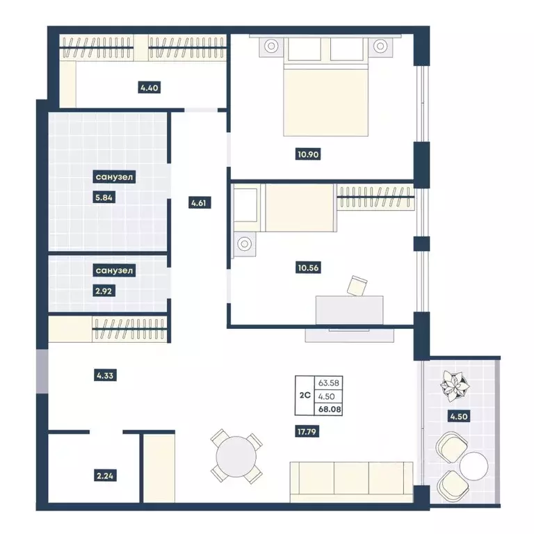 2-к кв. Краснодарский край, Анапа Мореград жилой комплекс (68.08 м) - Фото 1