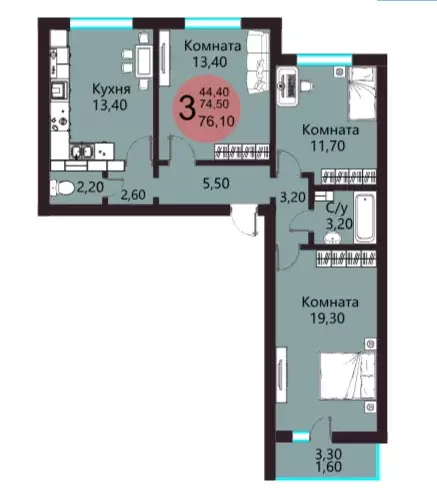 Продаётся 3-к квартира, 76 м - Фото 1