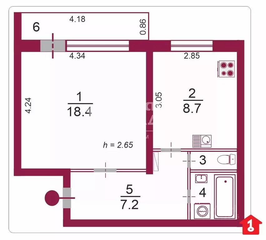 1-к кв. Омская область, Омск ул. Арнольда Нейбута, 11 (39.0 м) - Фото 2