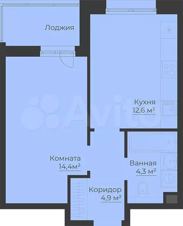 1-к. квартира, 39,9 м, 2/8 эт. - Фото 0