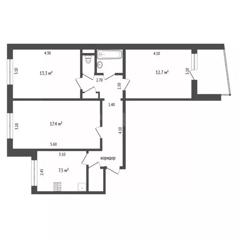 3-к кв. Тюменская область, Тюмень ул. Мельникайте, 129 (65.8 м) - Фото 2
