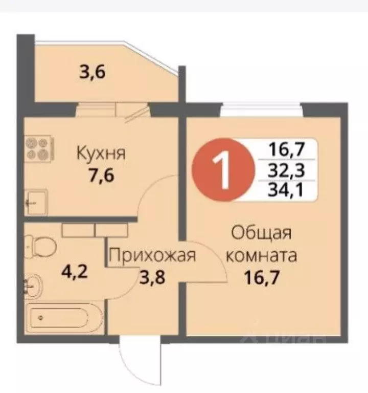 1-к кв. Орловская область, Орел ул. Зареченская, 6к3 (32.0 м) - Фото 2