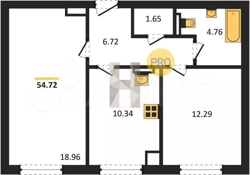 2-к. квартира, 54,7 м, 1/9 эт. - Фото 0