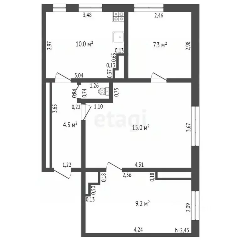 3-к кв. Брянская область, Комаричи рп ул. Ленина, 54 (46.7 м) - Фото 1