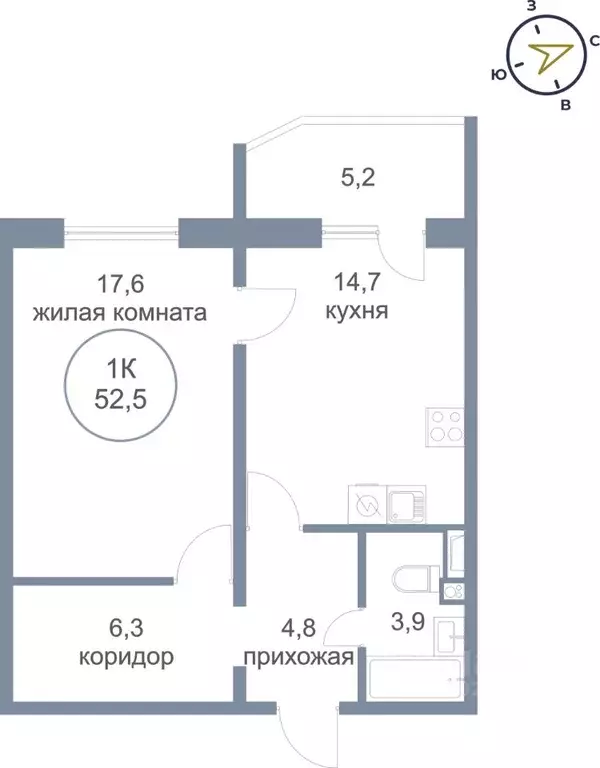 1-к кв. Ханты-Мансийский АО, Сургут тракт Югорский, 52/2 (52.5 м) - Фото 0