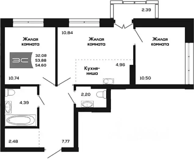 2-к кв. Новосибирская область, Новосибирск ул. Титова, 48 (53.88 м) - Фото 0