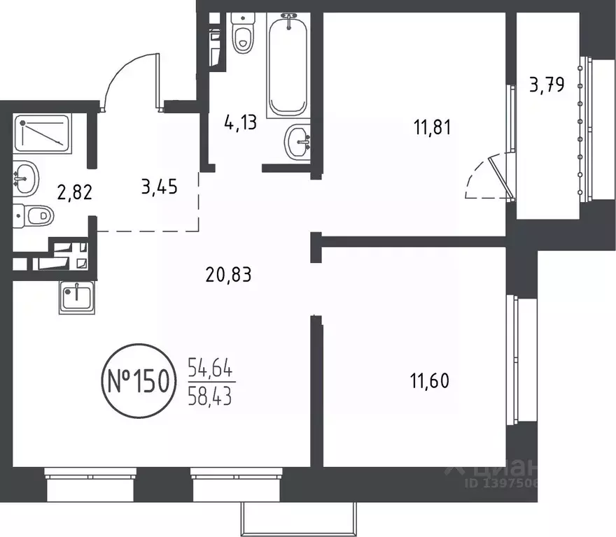 2-к кв. Иркутская область, Иркутск ул. Эдуарда Дьяконова, 11 (58.43 м) - Фото 0