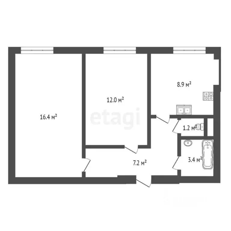 2-к кв. Санкт-Петербург остров Канонерский, 16 (48.8 м) - Фото 1