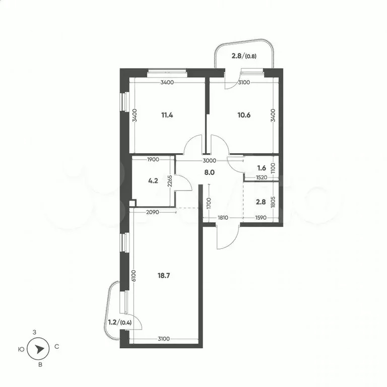 2-к. квартира, 58,5 м, 10/15 эт. - Фото 1