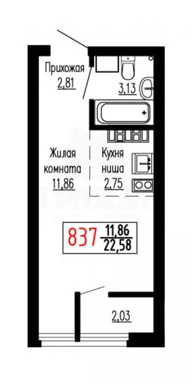 Квартира-студия: Екатеринбург, улица Лыжников, 3 (23 м) - Фото 1