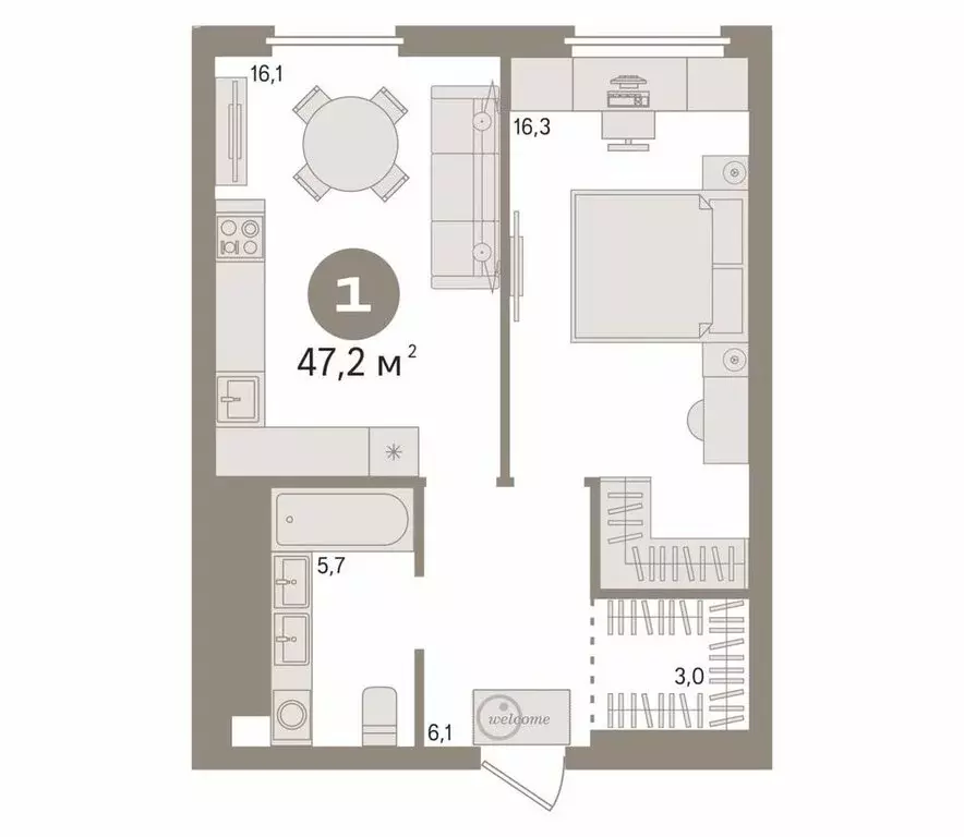 1-комнатная квартира: Тюмень, улица Республики, 204к3 (47.2 м) - Фото 2