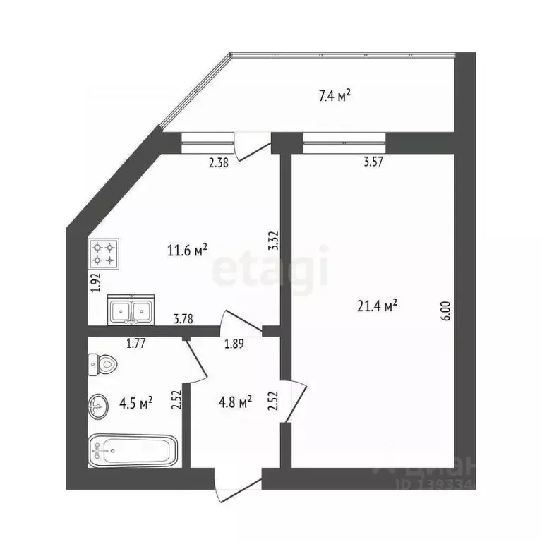 1-к кв. Тюменская область, Тюмень ул. Чернышевского, 2бк12 (42.3 м) - Фото 1