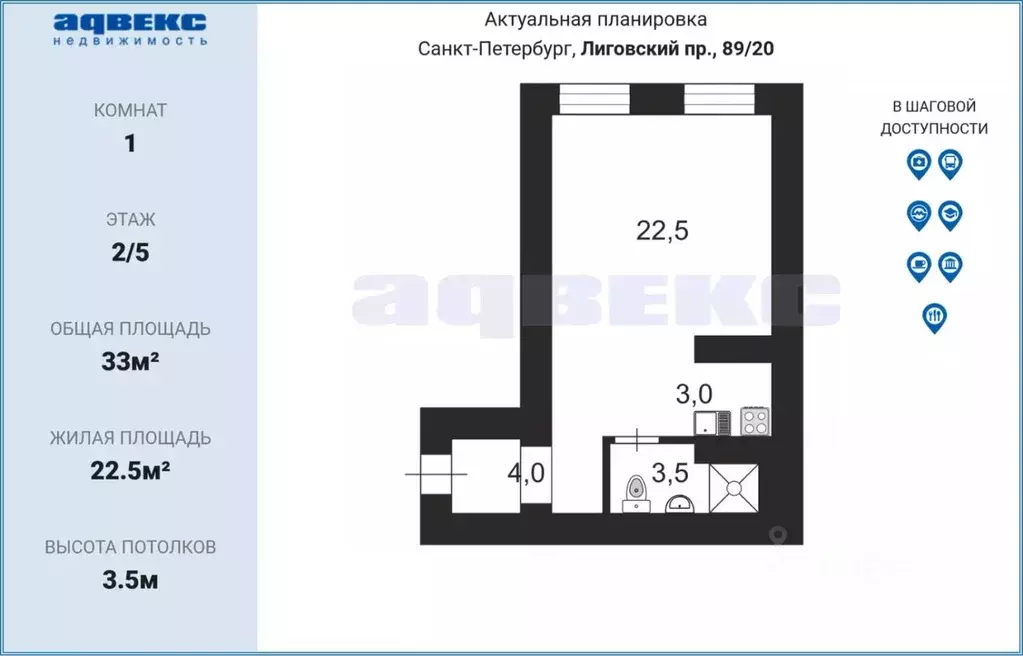 1-к кв. Санкт-Петербург Лиговский просп., 89/20 (33.0 м) - Фото 1