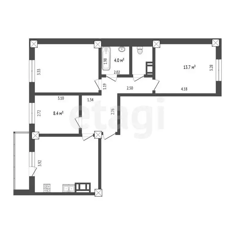 3-комнатная квартира: Тюмень, улица Николая Никитина, 6 (70 м) - Фото 1