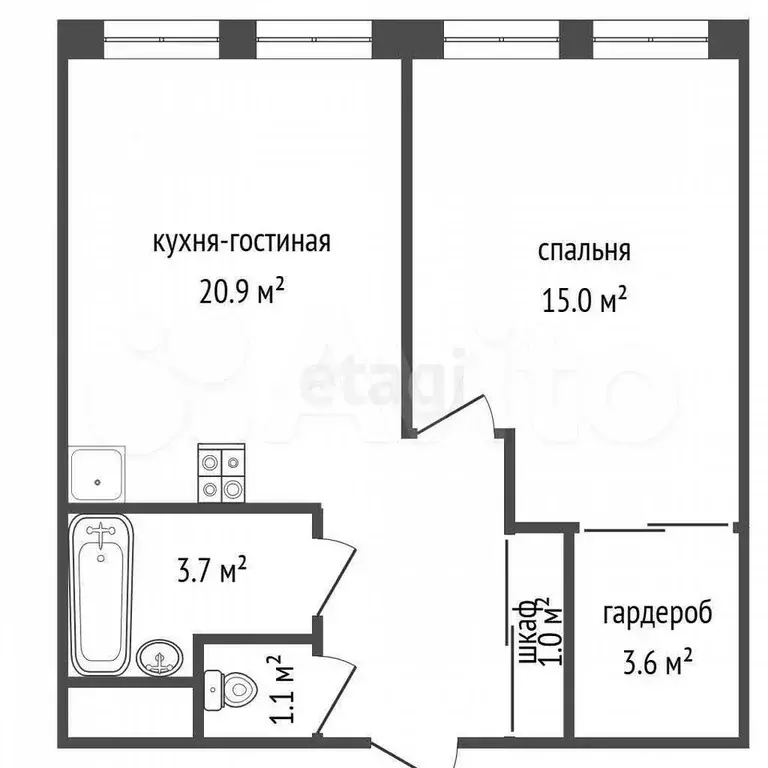 1-к. квартира, 47,4 м, 6/22 эт. - Фото 0
