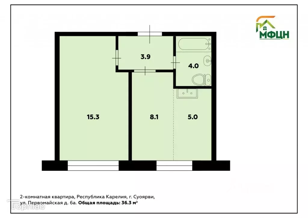 2-к кв. Карелия, Суоярви Первомайская ул., 6А (36.3 м) - Фото 1