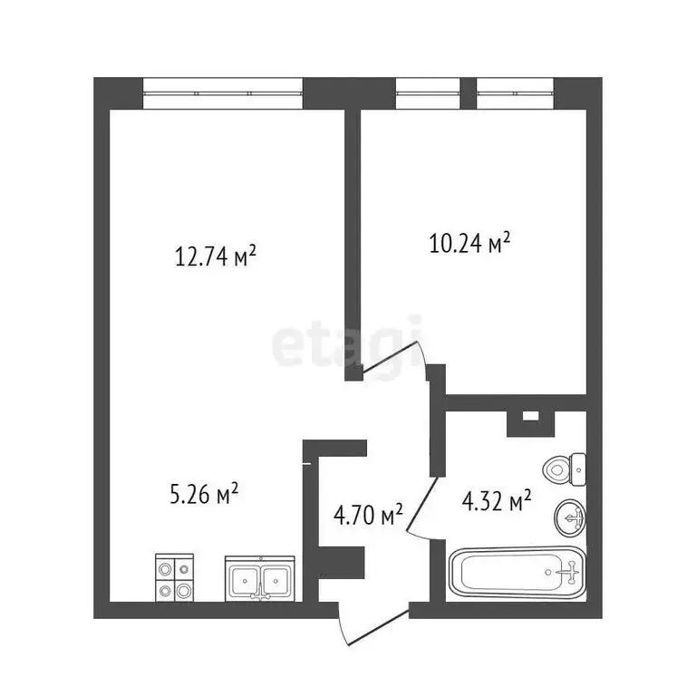 1-комнатная квартира: Тюмень, Харьковская улица, 76 (38 м) - Фото 1