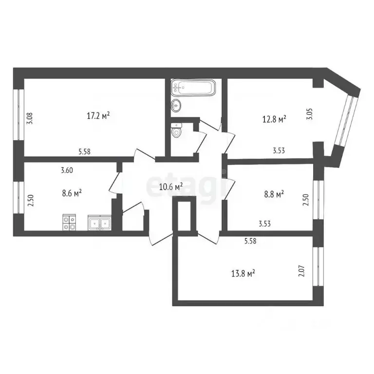 4-к кв. Камчатский край, Петропавловск-Камчатский ул. Карбышева, 16 ... - Фото 2