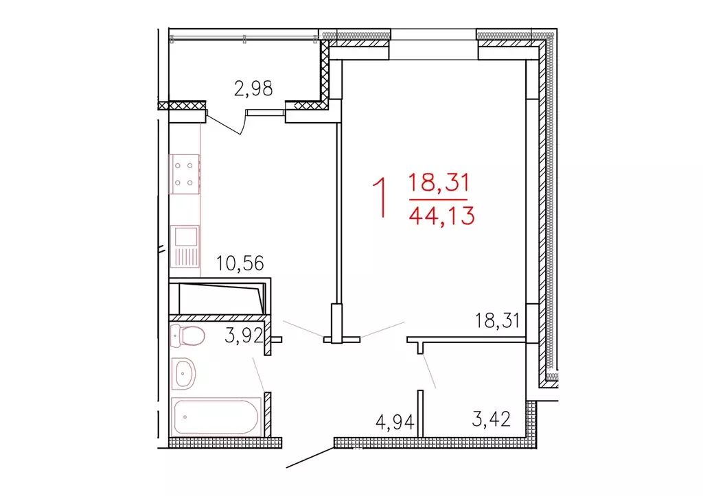 Продаётся 1-к квартира, 44.13 м - Фото 0