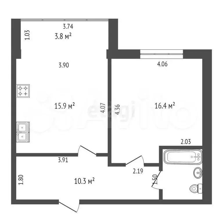 1-к. квартира, 46,6 м, 6/6 эт. - Фото 0