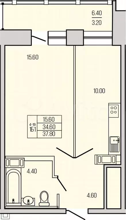 1-к. квартира, 37,8 м, 10/21 эт. - Фото 1