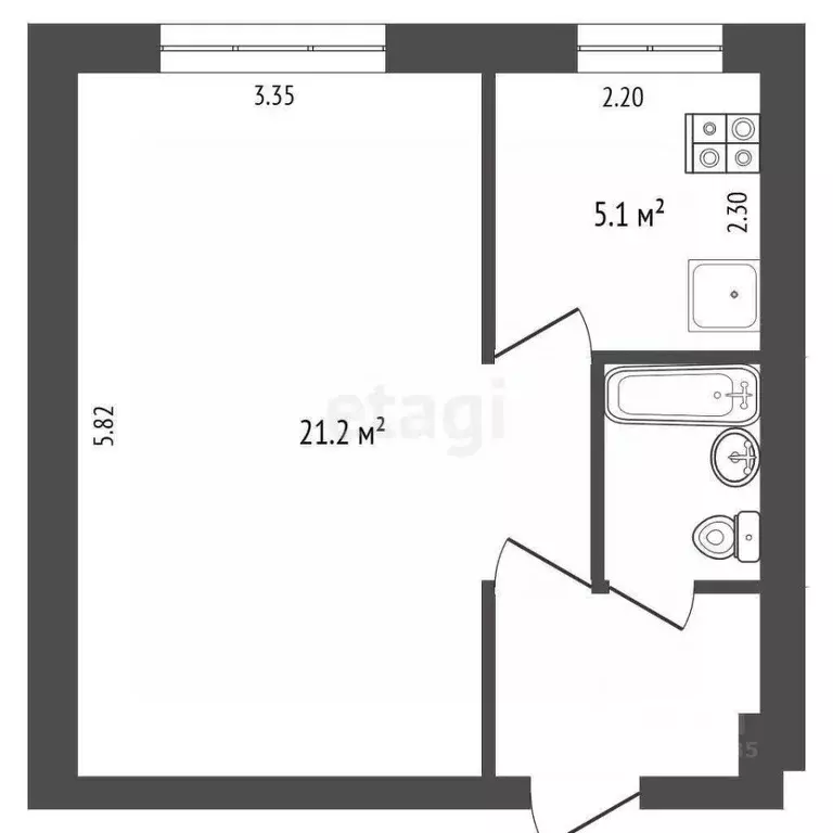 1-к кв. Москва Есенинский бул., 1/26К2 (31.3 м) - Фото 2