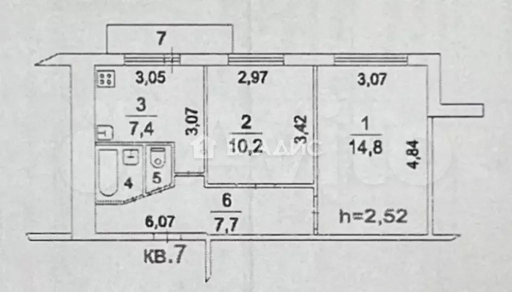 2-к. квартира, 42,9 м, 2/9 эт. - Фото 0