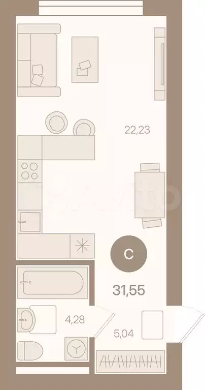 Квартира-студия, 31,6 м, 2/8 эт. - Фото 0