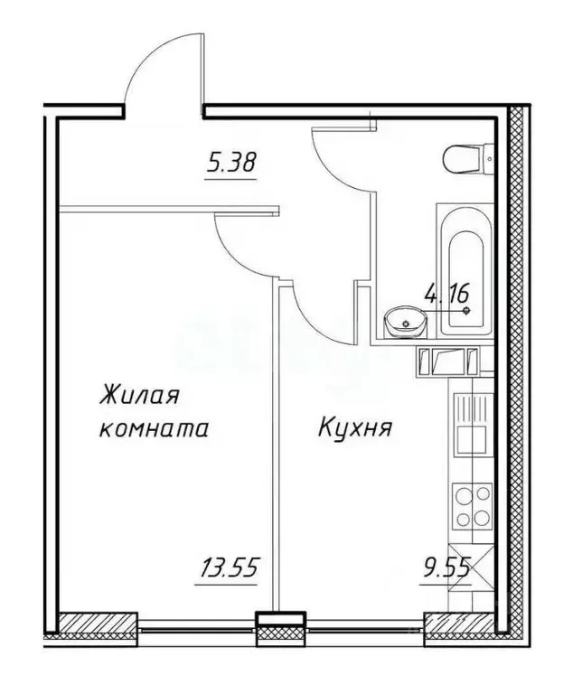 2-к кв. Тульская область, Новомосковск Комсомольская ул., 42А (45.0 м) - Фото 0