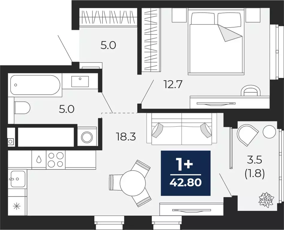 1-комнатная квартира: Тюмень, проезд Капитана Куликова, 5 (44.5 м) - Фото 1