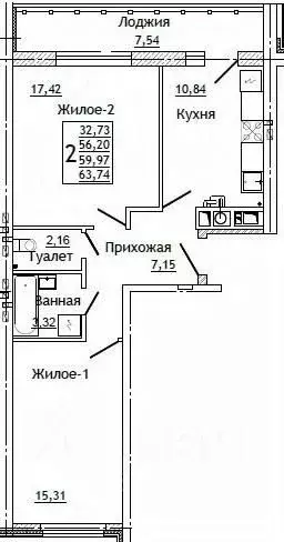 2-к кв. Смоленская область, Смоленск ул. Крупской (63.74 м) - Фото 0