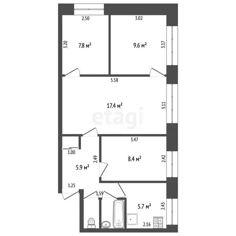 4-комнатная квартира: Ижевск, улица Карла Маркса, 429 (58.7 м) - Фото 1