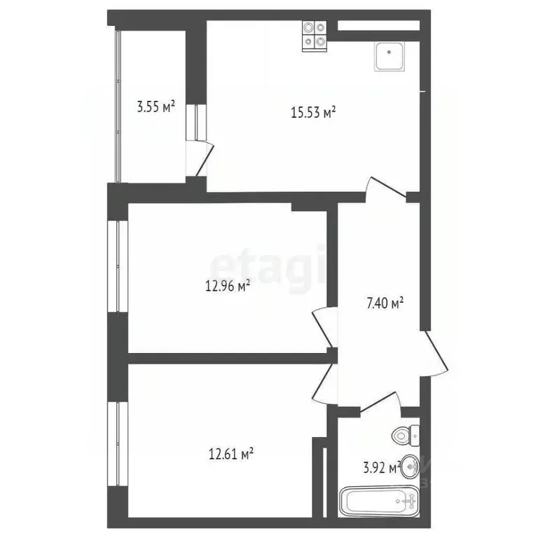 2-к кв. Тюменская область, Тюмень ул. Менжинского, 60 (53.8 м) - Фото 1