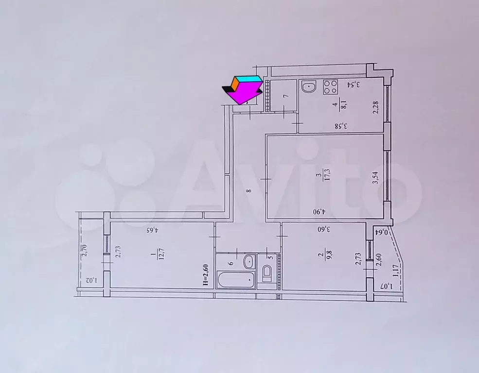 3-к. квартира, 63,5 м, 9/9 эт. - Фото 0