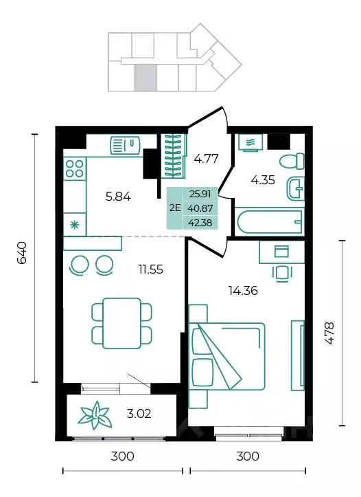 2-к кв. Адыгея, Майкопский район, пос. Тульский  (42.38 м) - Фото 0