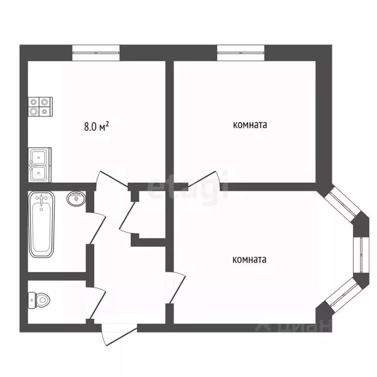 2-к кв. Севастополь ул. Курчатова, 11 (52.4 м) - Фото 2
