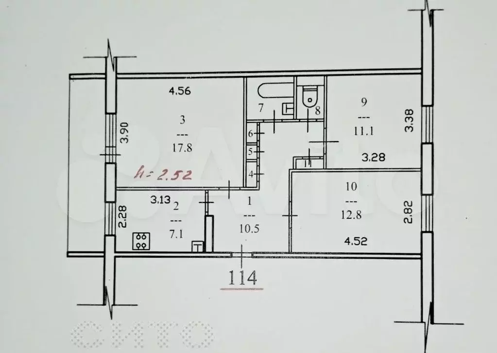 3-к. квартира, 64,2 м, 1/5 эт. - Фото 0