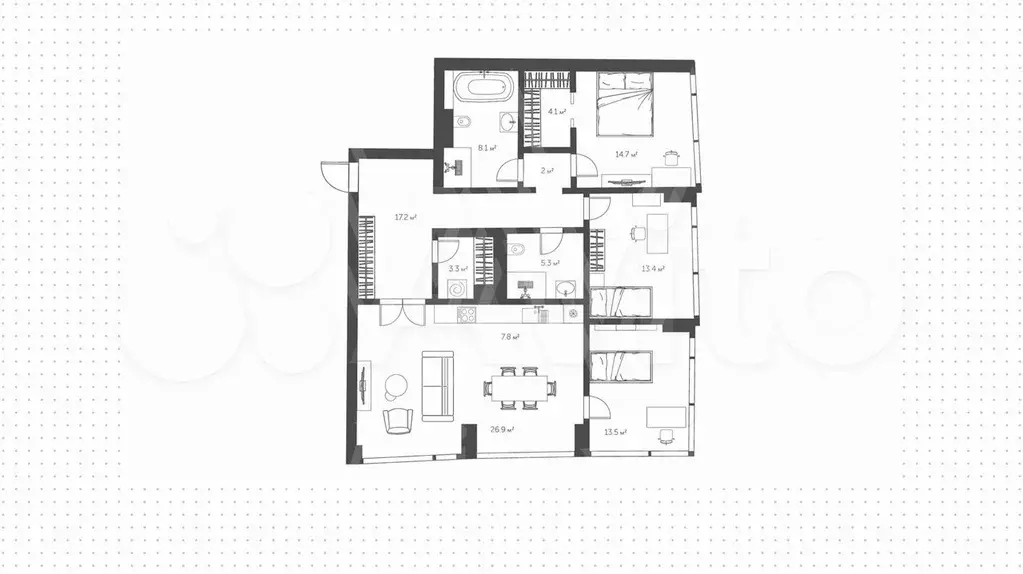 4-к. квартира, 115 м, 5/32 эт. - Фото 1