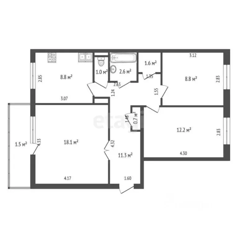 3-к кв. Забайкальский край, Чита ул. Шилова, 89 (65.1 м) - Фото 1