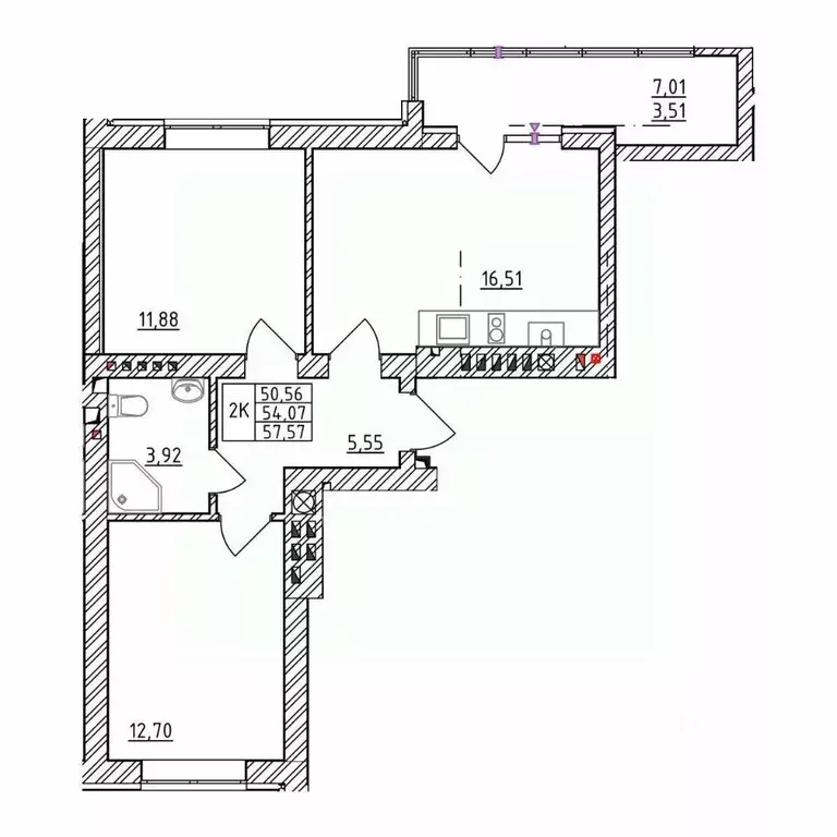 2-к кв. Калининградская область, Зеленоградск  (57.57 м) - Фото 1