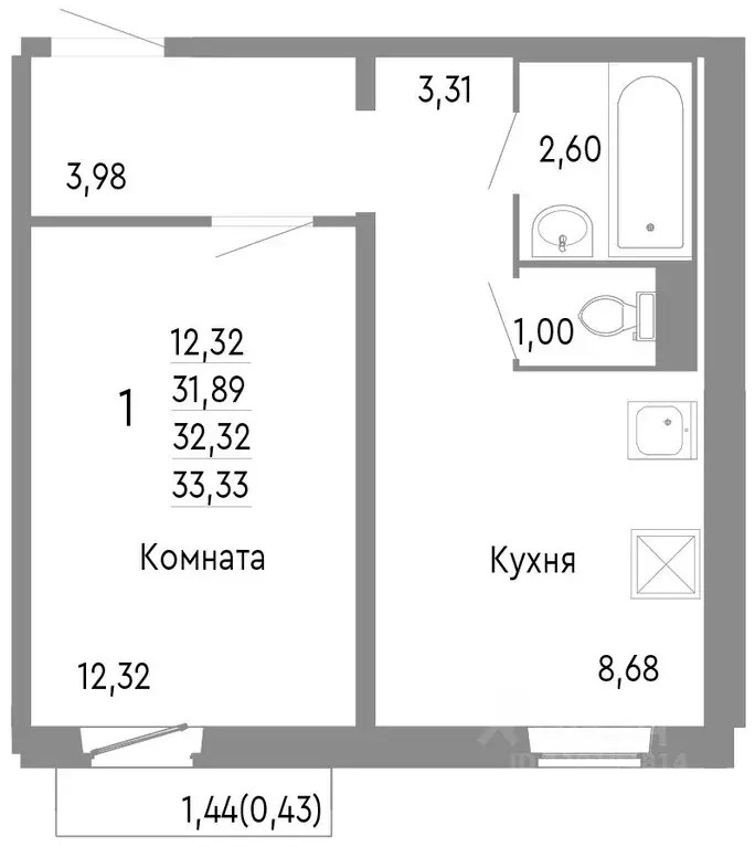 1-к кв. Челябинская область, Челябинск Нефтебазовая ул., 1к2 (32.32 м) - Фото 0