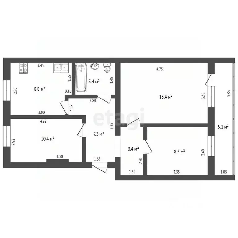 3-к кв. Башкортостан, Бирск ул. 8 Марта, 32 (57.4 м) - Фото 1