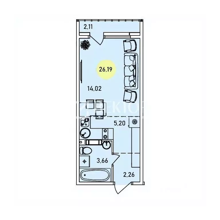 Студия Ярославская область, Ярославль ул. Лескова, 44 (26.19 м) - Фото 2