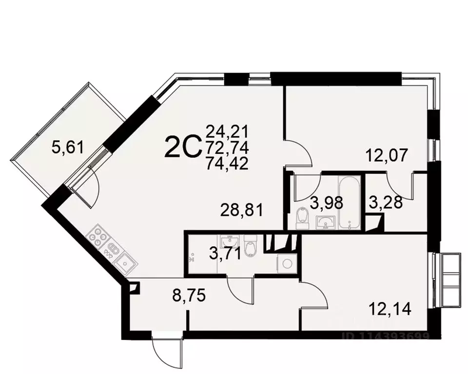 2-к кв. Тульская область, Тула Хлебная пл. (72.74 м) - Фото 0