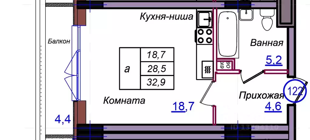 Студия Калининградская область, Светлогорск Балтийская ул. (32.9 м) - Фото 1