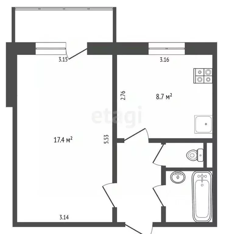 1-к кв. Белгородская область, Белгородский район, Беловское с/пос, с. ... - Фото 2