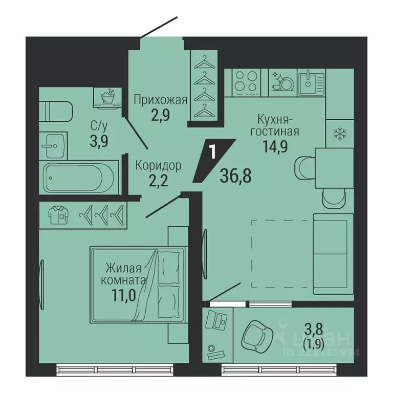 1-к кв. Свердловская область, Екатеринбург Вторчермет жилрайон,  (36.8 ... - Фото 0