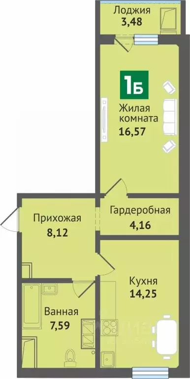 1-к кв. Чувашия, Чебоксары ул. Академика В.Н.Челомея, 12к1 (54.17 м) - Фото 1