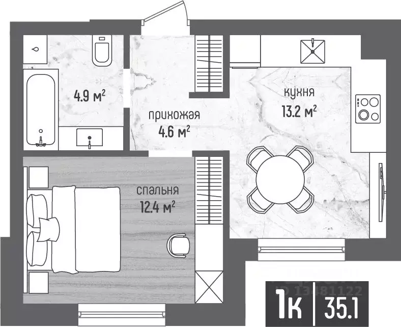 1-к кв. Калининградская область, Светлогорск  (35.1 м) - Фото 0